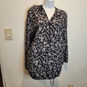J jill fit size M floral print half zip windbreaker hooded jacket